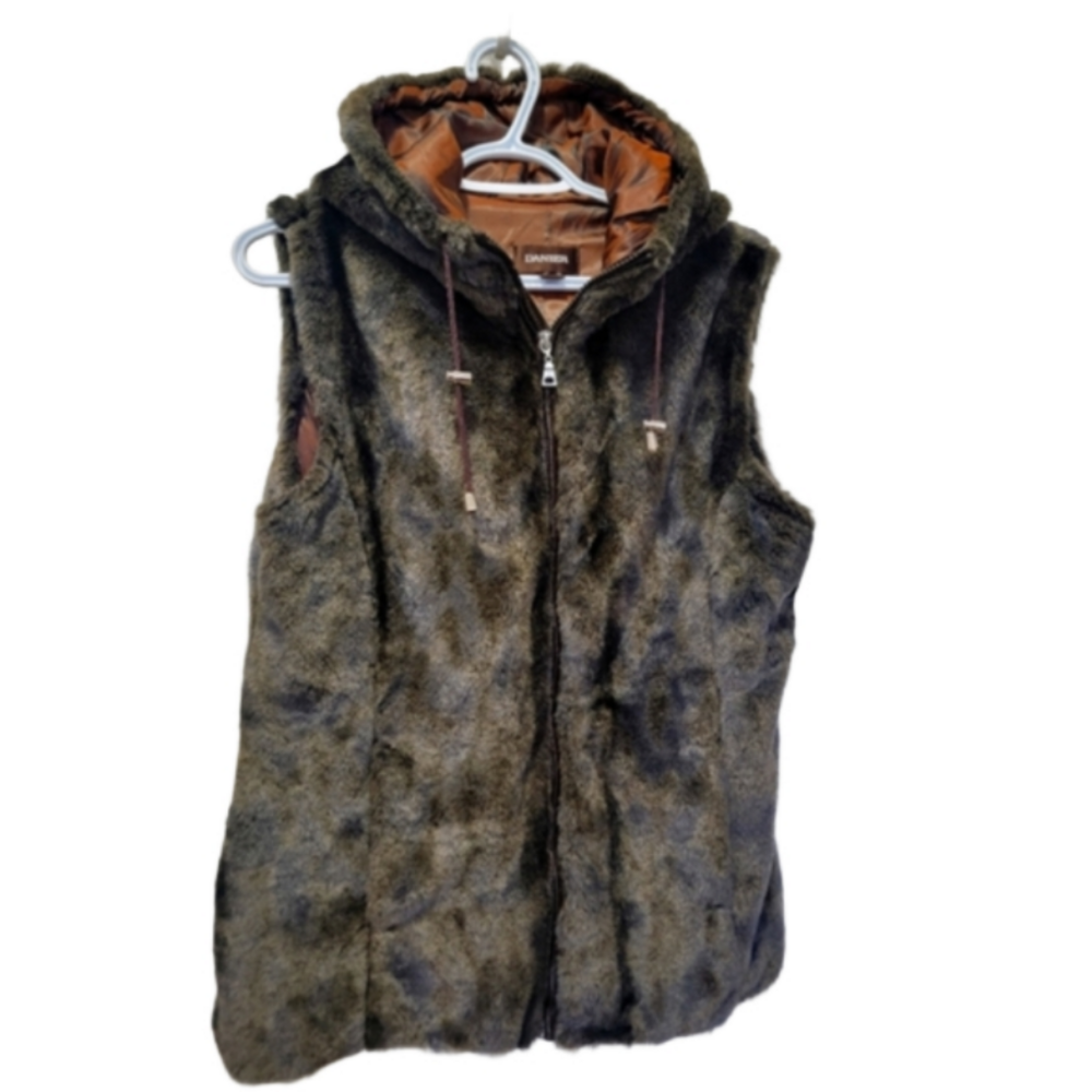 Danier Faux Fur Hooded Vest With Toggles